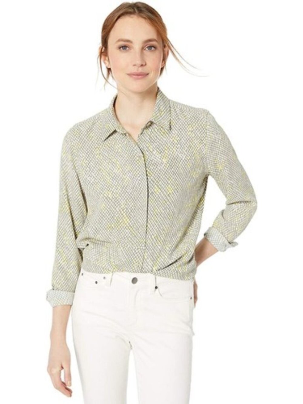 EQUIPMENT Geometric Snakeskin Blouse in Gray & Yellow Size S